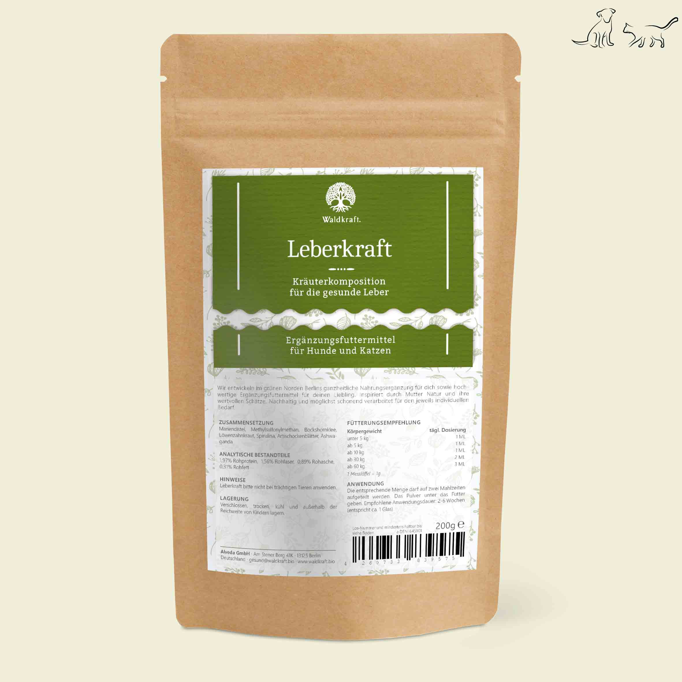 Leberkraft - Kräutermischung für die Leber von Hund und Katze - Nachfüllpack 200g