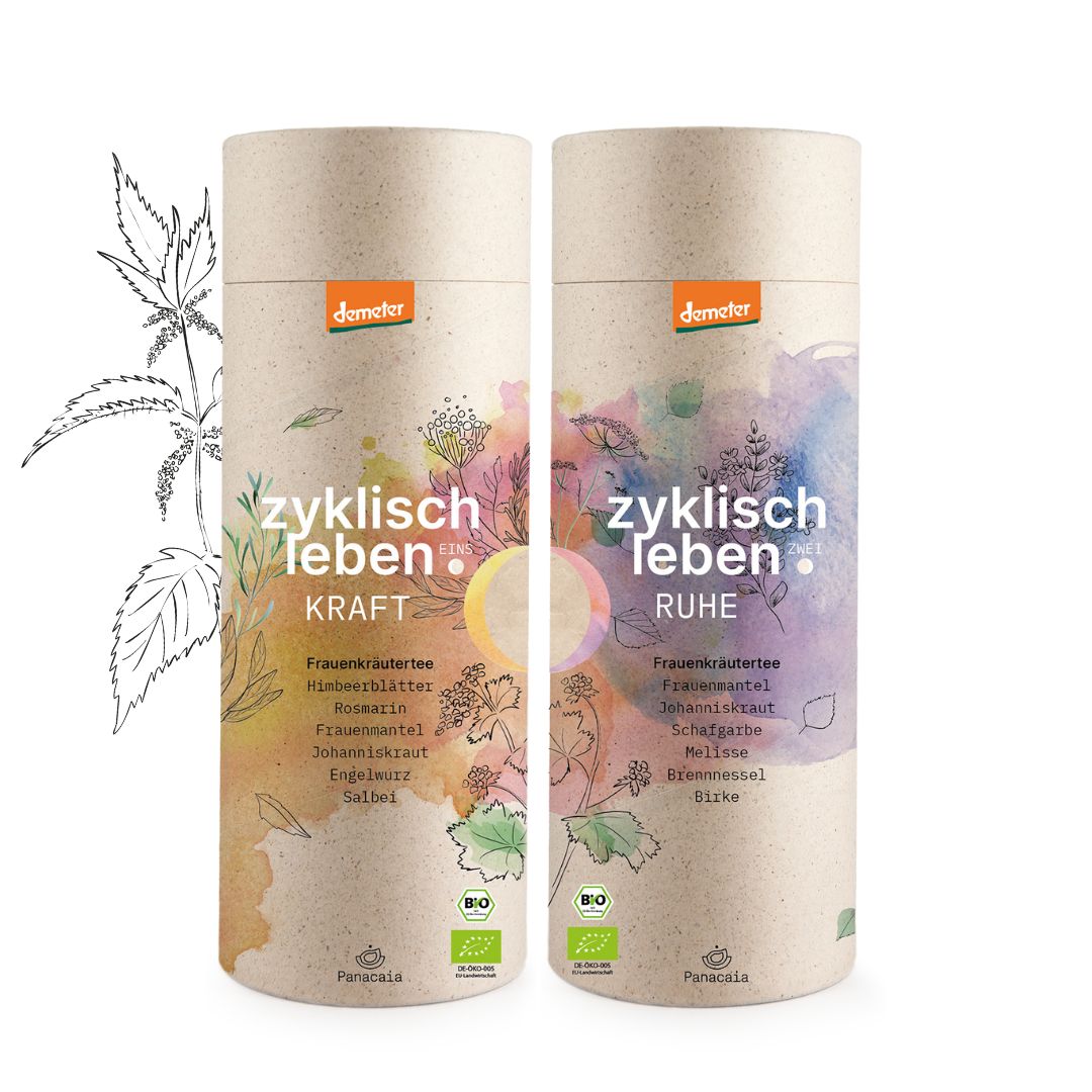 BIO Zyklus-Duo: Frauenkräutertee "Kraft + Ruhe", 1. + 2. Zyklushälfte, Demeter, 2 x 75g