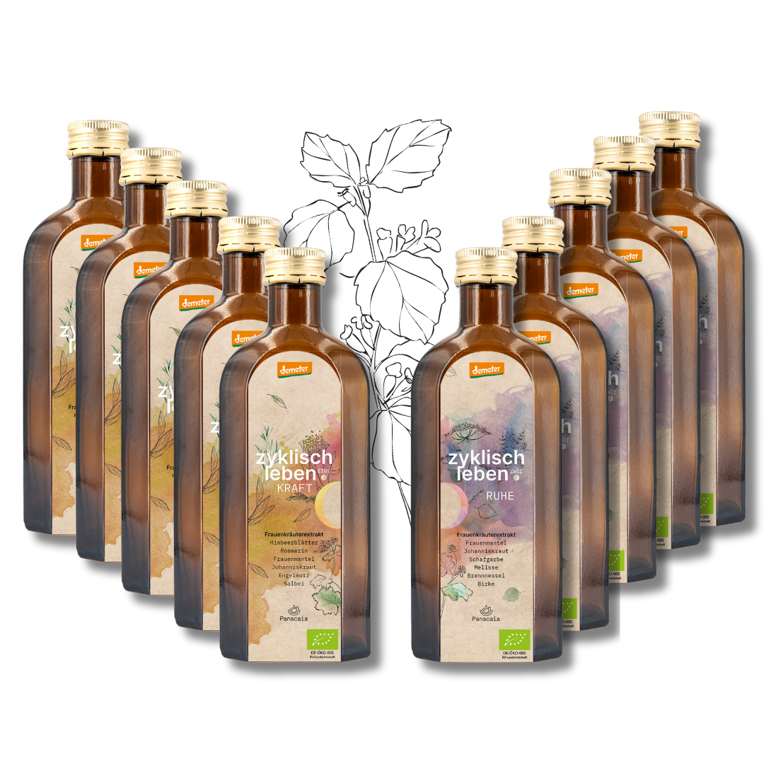 5-Monats-Zykluskur: BIO Oxymel aus Frauenkräutern - „Kraft+Ruhe“, 1. + 2. Zyklushälfte, Demeter, 10 x 250ml