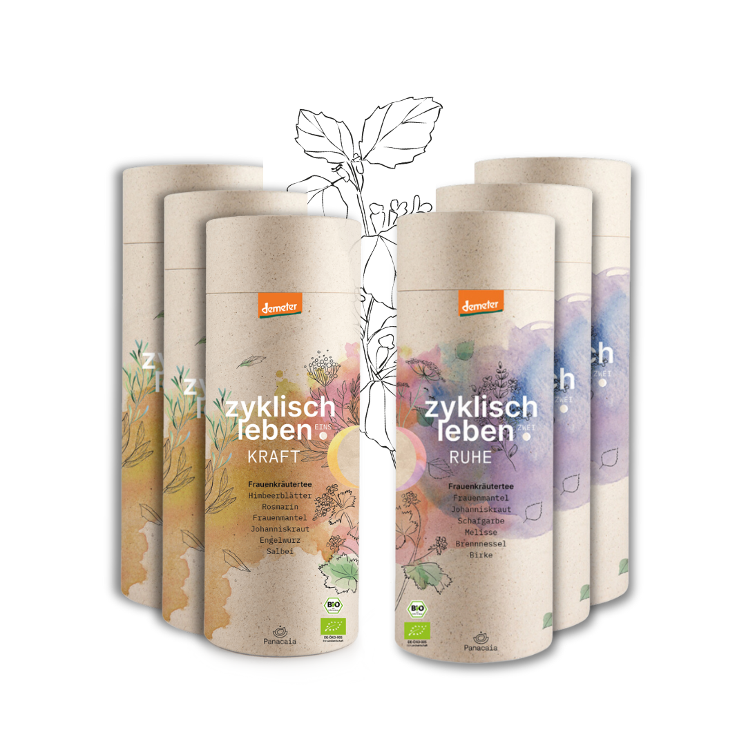 3-Monats-Zykluskur: BIO Frauenkräuter-Tee - „Kraft+Ruhe“, 1. + 2. Zyklushälfte, Demeter, 6 x 75g