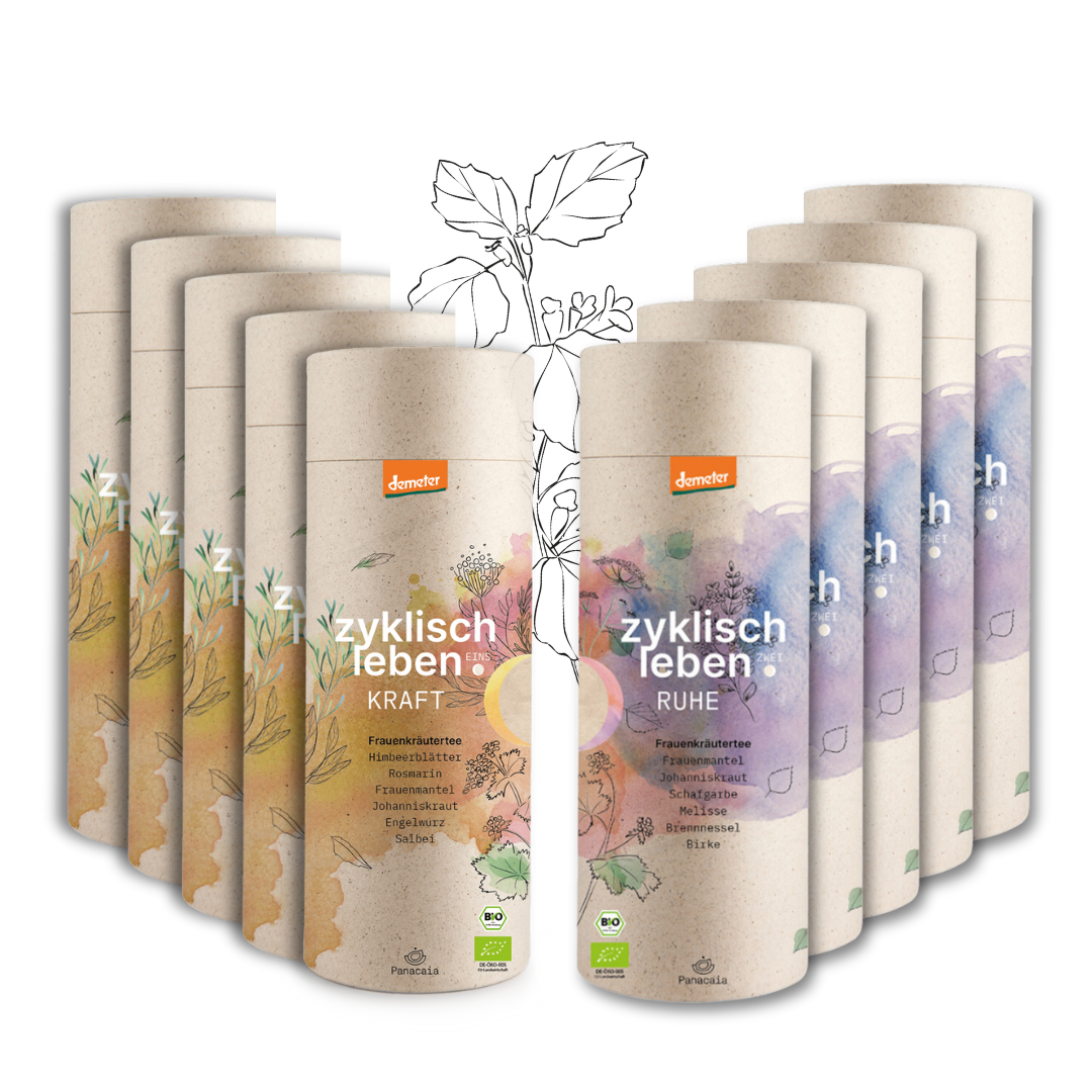 5-Monats-Zykluskur: BIO Frauenkräuter-Tee - „Kraft+Ruhe“, 1. + 2. Zyklushälfte, Demeter, 10 x 75g