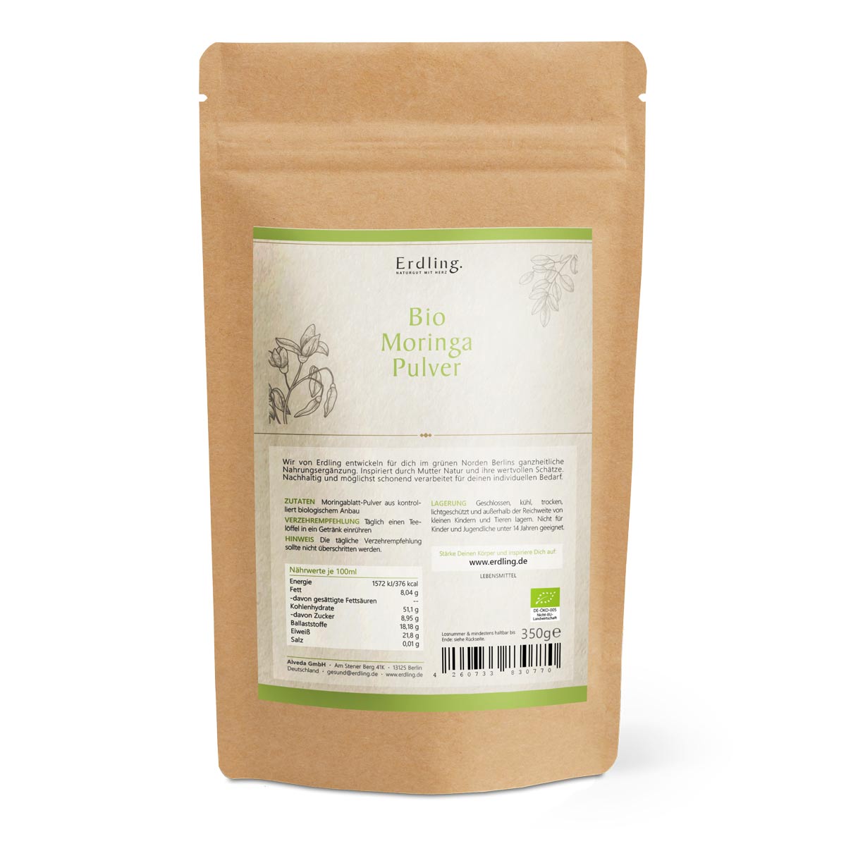 BIO Moringa Pulver - Standbodenbeutel 350g — Bild 2