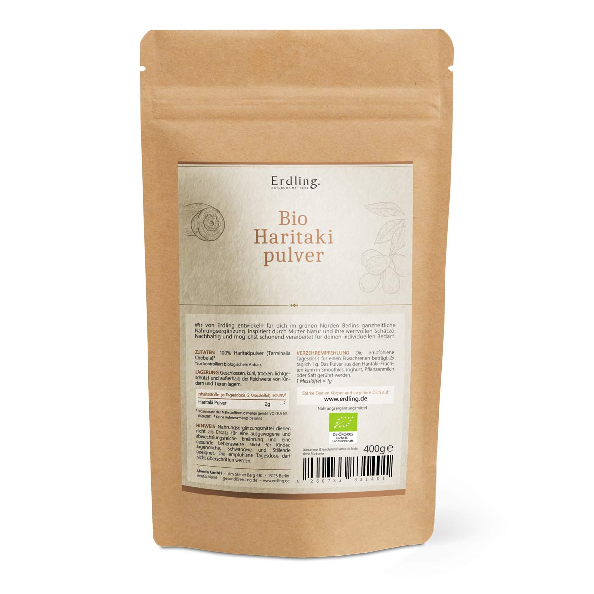 BIO Haritaki Pulver - Standbodenbeutel 400g — Bild 1