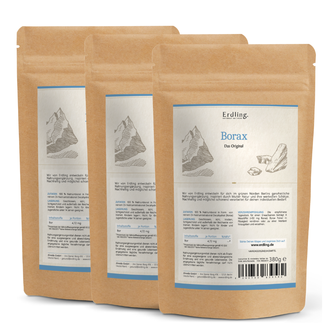 Set: 3er Pack - Borax - 99,9% Reinheit (Natriumtetraborat) - Nachfüllpack 3x 380g