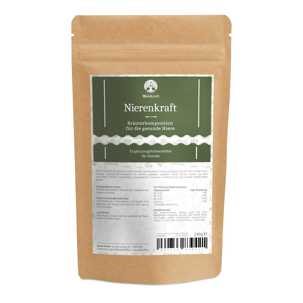 Nierenkraft - Kräutermischung für die Nieren von Hunden - Nachfüllpack 240g