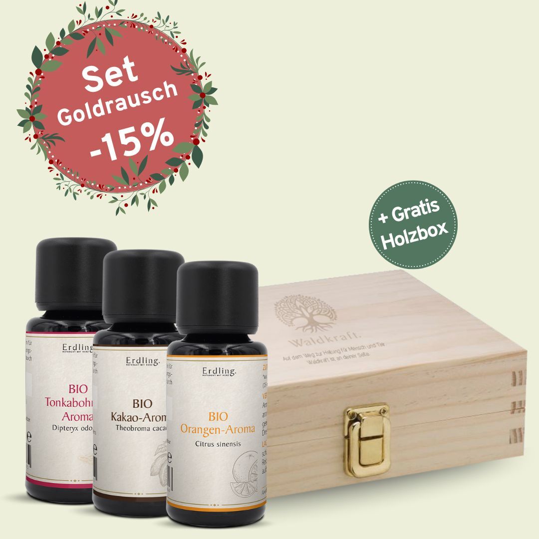 Set: BIO Aromen Goldrausch - Kakao + Tonka + Orange + gratis Holzbox - 3x10ml — Bild 2
