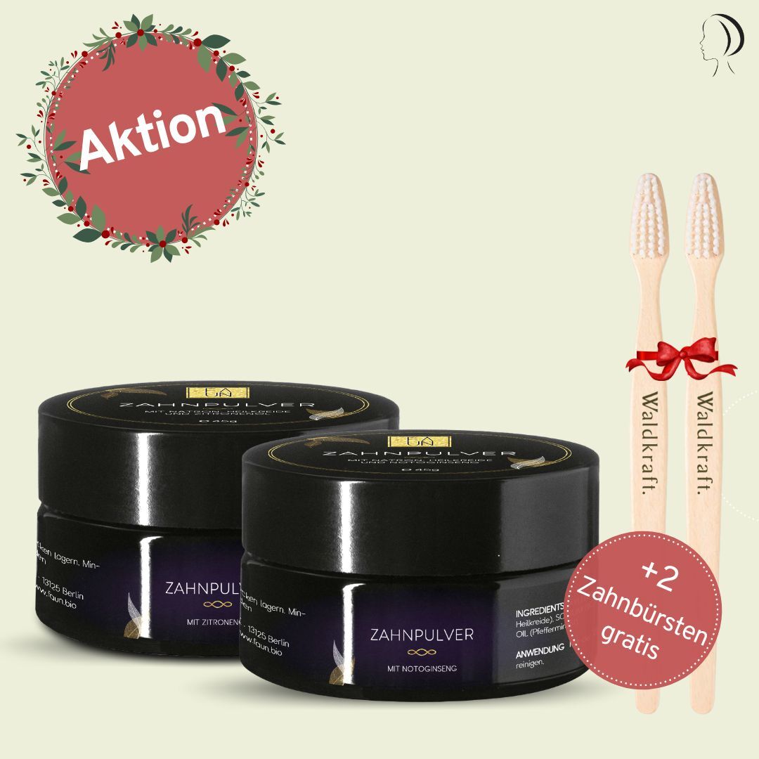 Set: Strahlendes Lächeln - Zahnpulver 2x 45g + Holzzahnbürste 2x