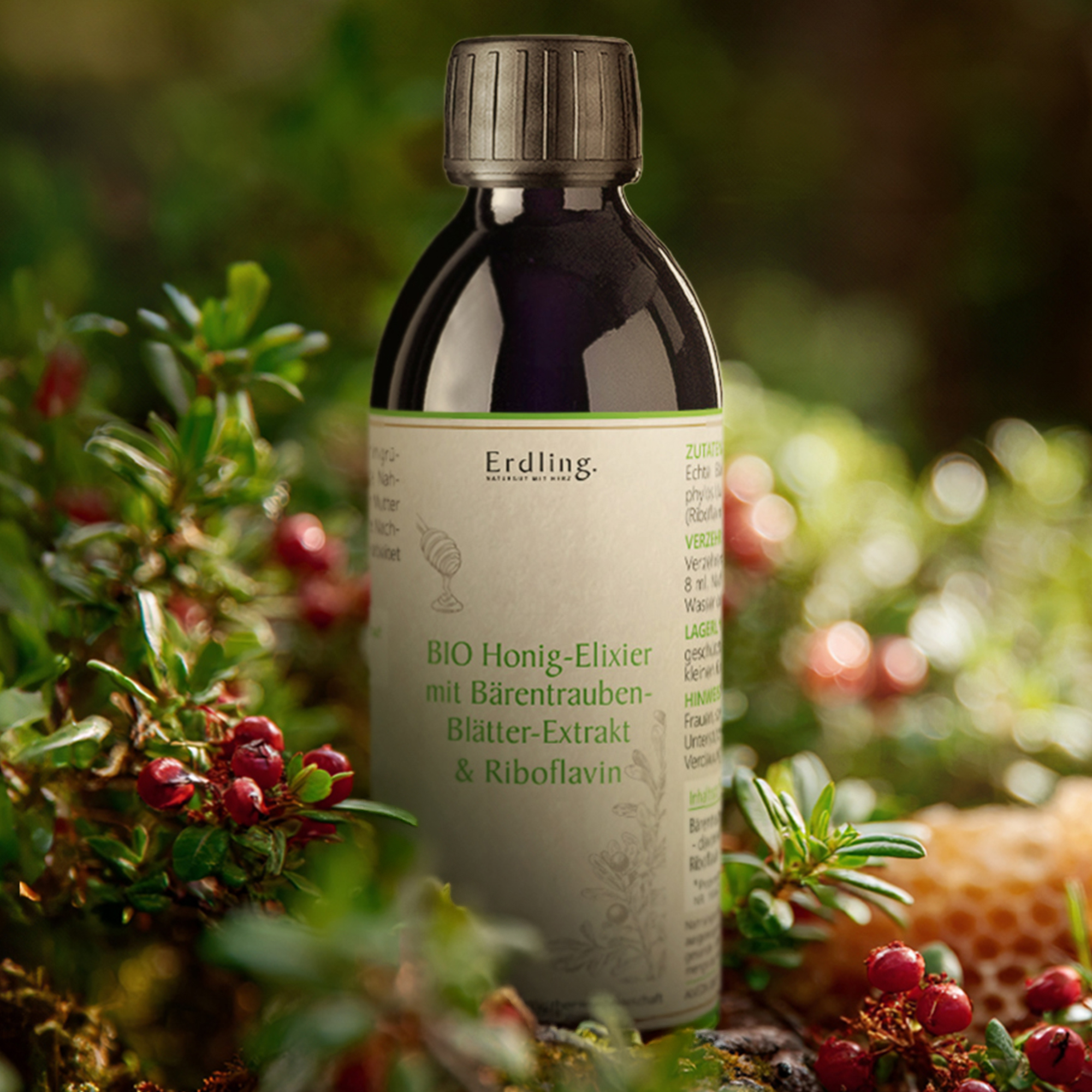 BIO Honig-Elixier mit Bärentraubenblätter-Extrakt + Riboflavin - 250ml
