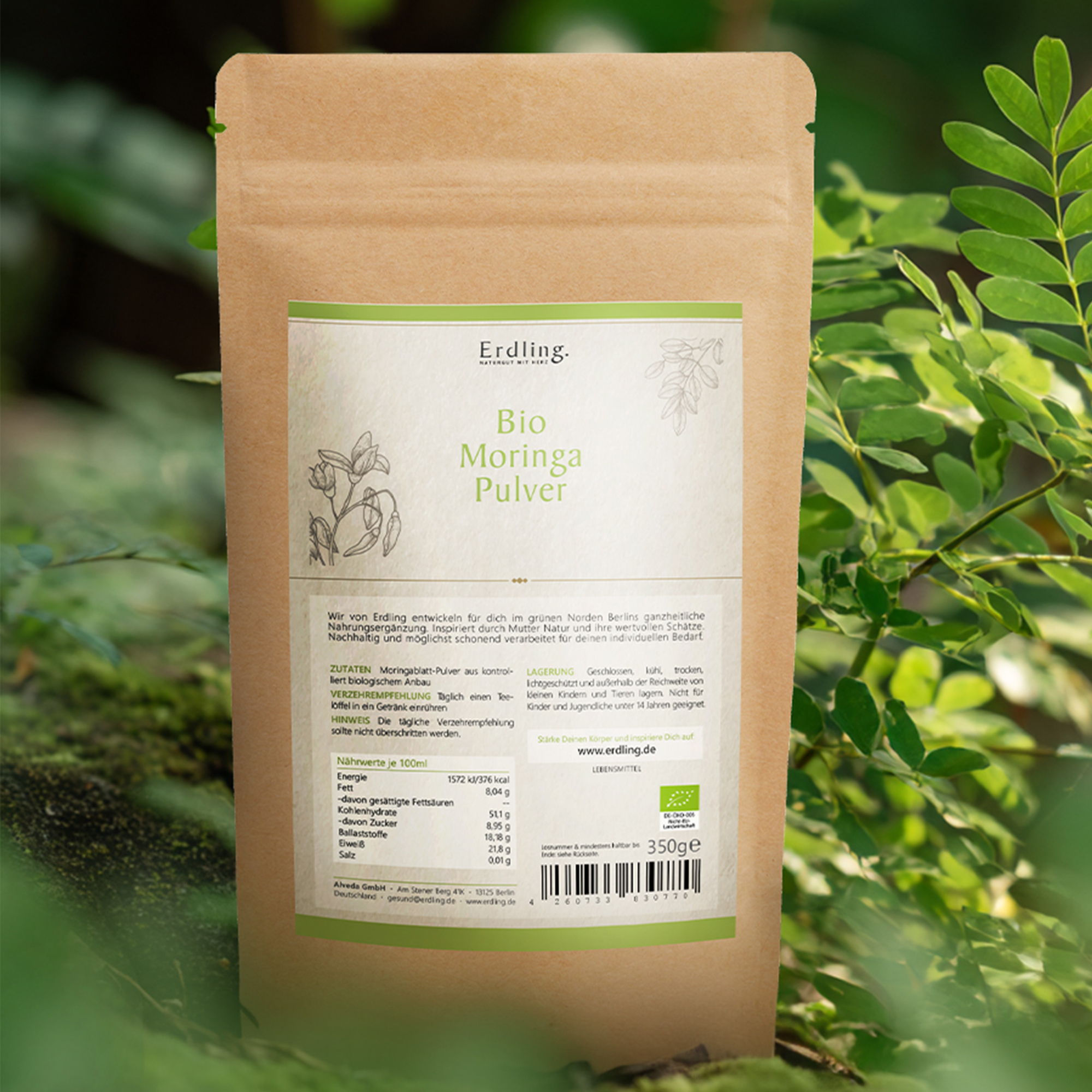 BIO Moringa Pulver - Standbodenbeutel 350g