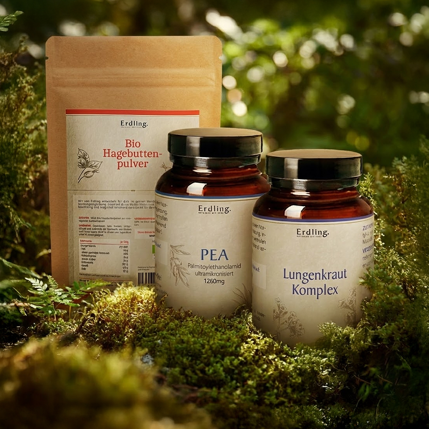Set: Naturtalente - PEA Pulver 36g + Lungenkraut Komplex 120 Kapseln + BIO Hagebuttenpulver 380g