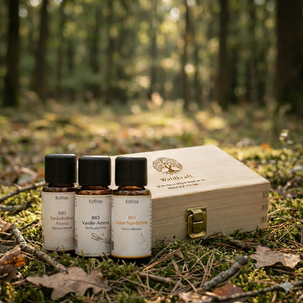 Set: BIO Aromen Zenraum - Thymian weiß + Vanille + Grapefruit + gratis Holzbox - 3x10ml