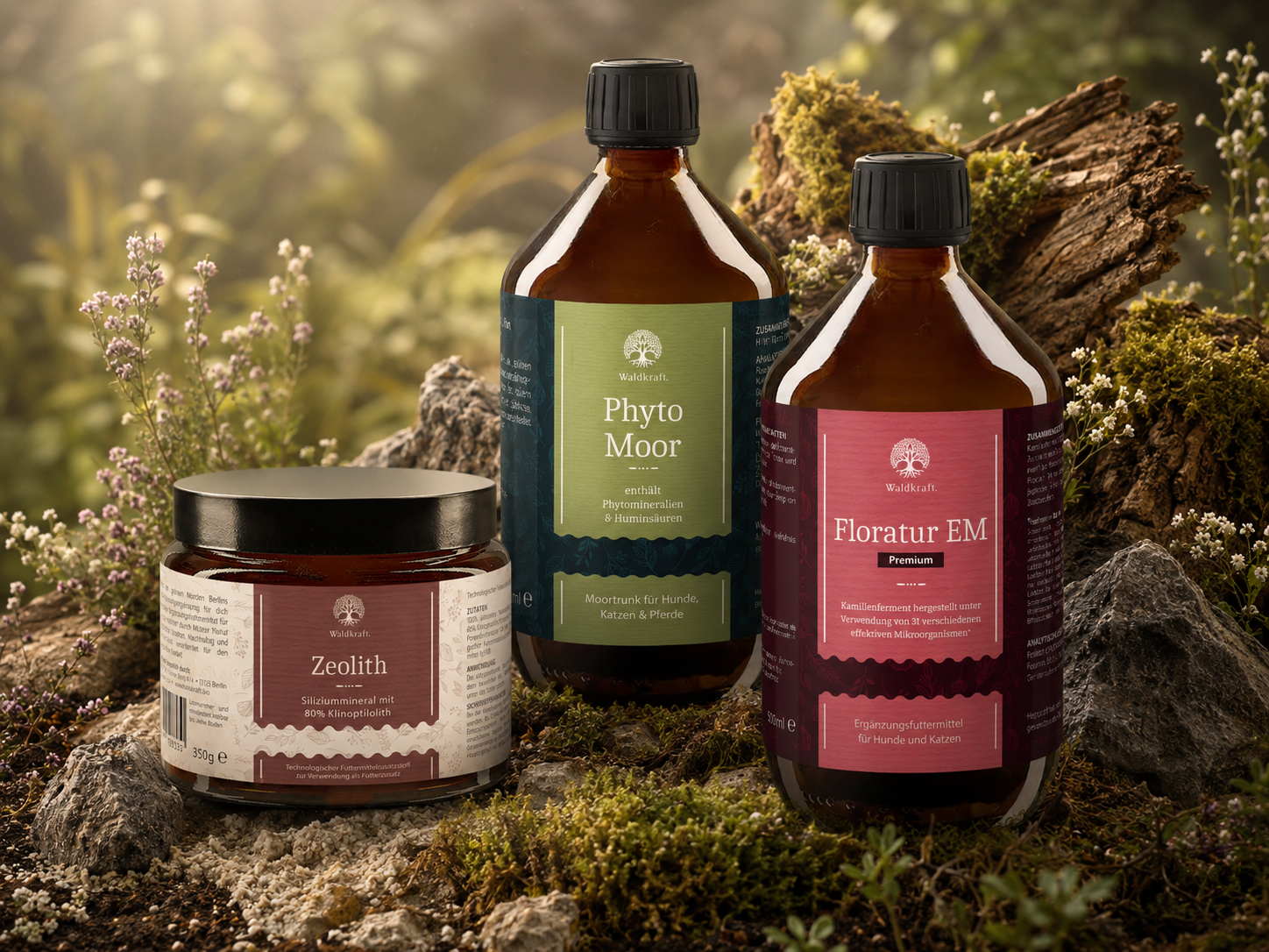 Darm-Kur für kleine Hunde - 1x Floratur EM Premium 510ml + 1x Phyto Moor 500ml + 1x Zeolith Tiegel 350g
