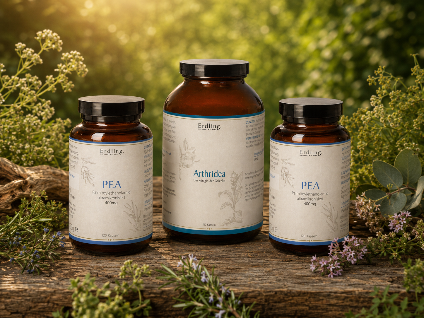 Gelenk-Kur Klein: 2x PEA – Palmitoylethanolamid (je 120 Kapseln, 400mg) + 1× Arthridea Kapseln (je 530 Kapseln)