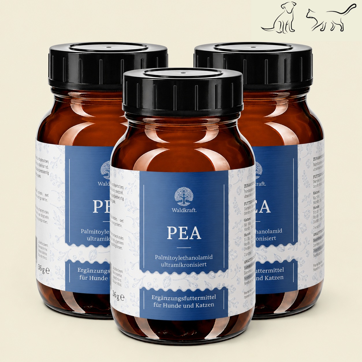 Set: 3er Pack - PEA - Palmitoylethanolamid Pulver für Hunde und Katzen - 3x 36g