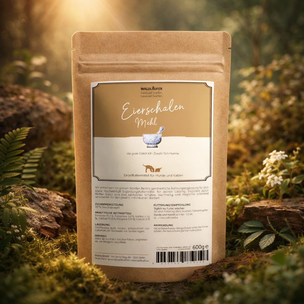 Eierschalenmehl - natürliche Kalziumquelle für Hunde & Katzen - Nachfüllpack 600g