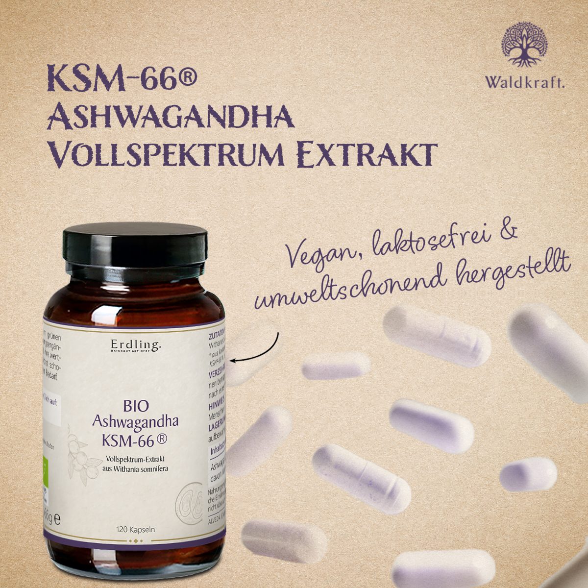 BIO Ashwagandha KSM-66® vegan - 120 Kapseln — Bild 3
