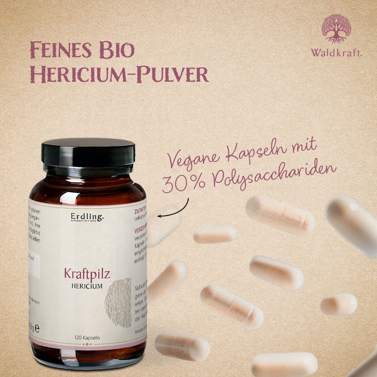 BIO Kraftpilz Hericium - Vitalpilz - 120 Kapseln — Bild 3