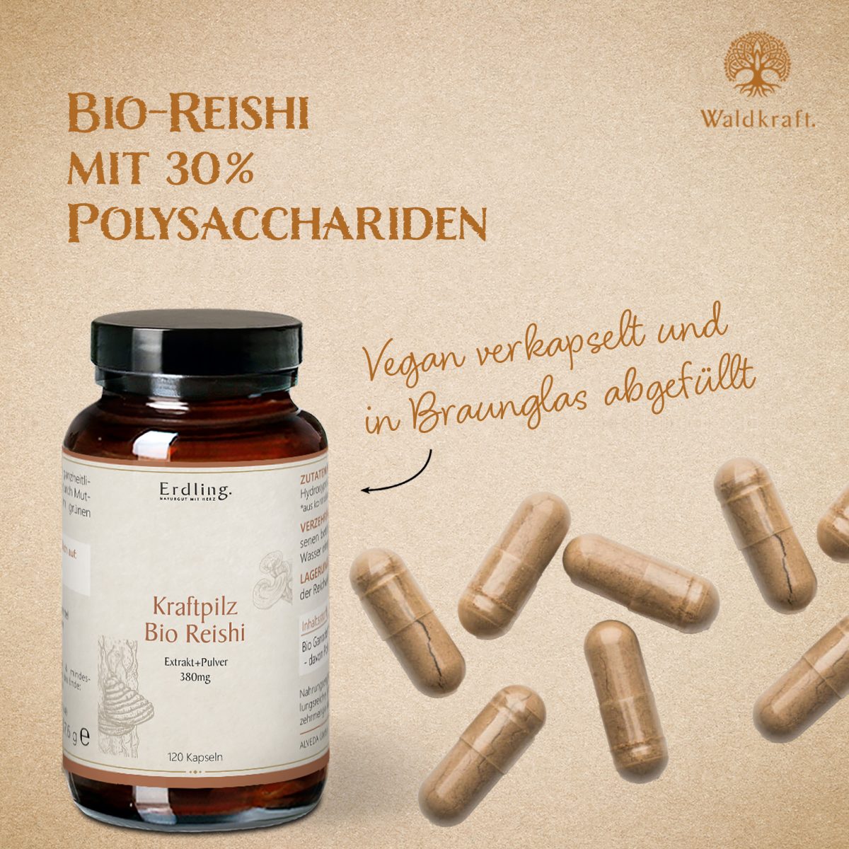 BIO Kraftpilz Reishi - Vitalpilz  - 120 Kapseln — Bild 3