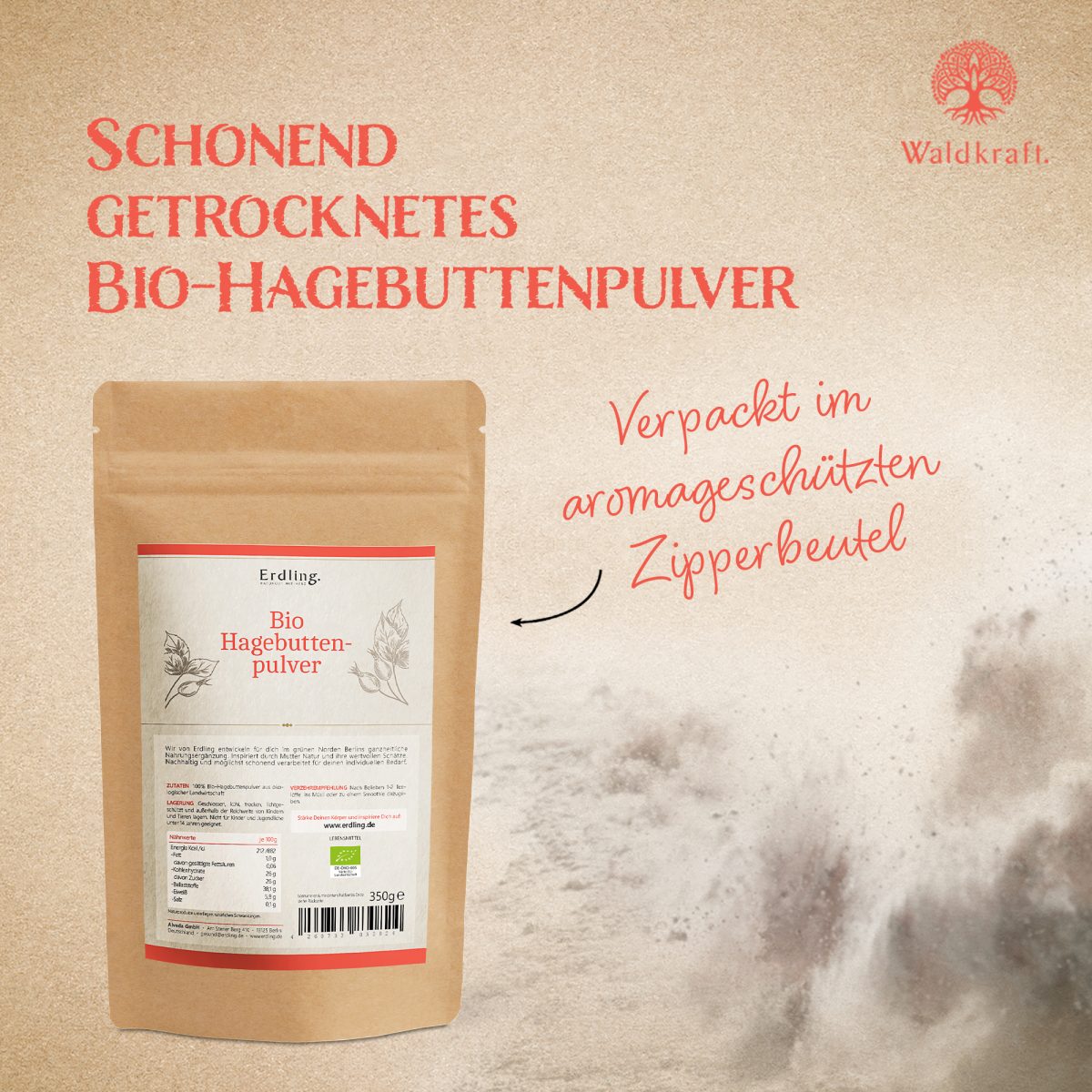 BIO Hagebuttenpulver - Standbodenbeutel 350g — Bild 3